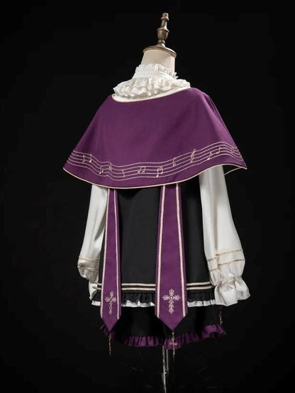 Ouji White Capelet Bloomers with Musical Purple Full Lolita Top and Set Embroidered + Note