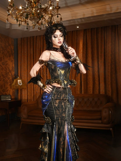 ゴールドローズ ブラック＆ゴールド ゴス ボーンド コルセット トップ