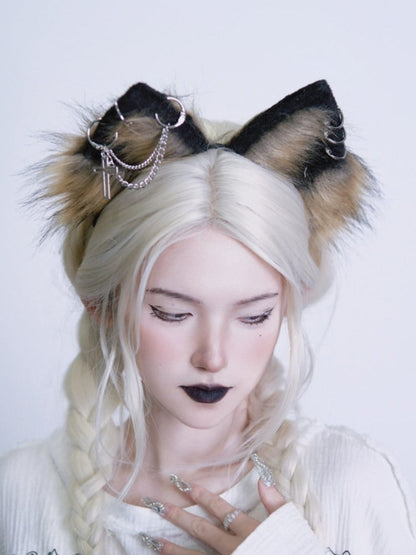 Yellow & Black Gothic Cross Wolf Ear KC with Chain - Strange Sugar