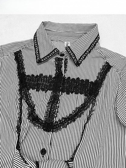 Strap Shirt Bittersweet Stripe Self-tie Black -