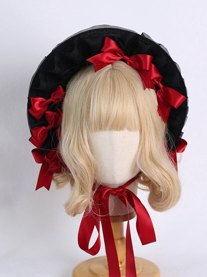 Lolita With Detachable Bowknots Bonnet Colors Lace-Trimmed Black 8