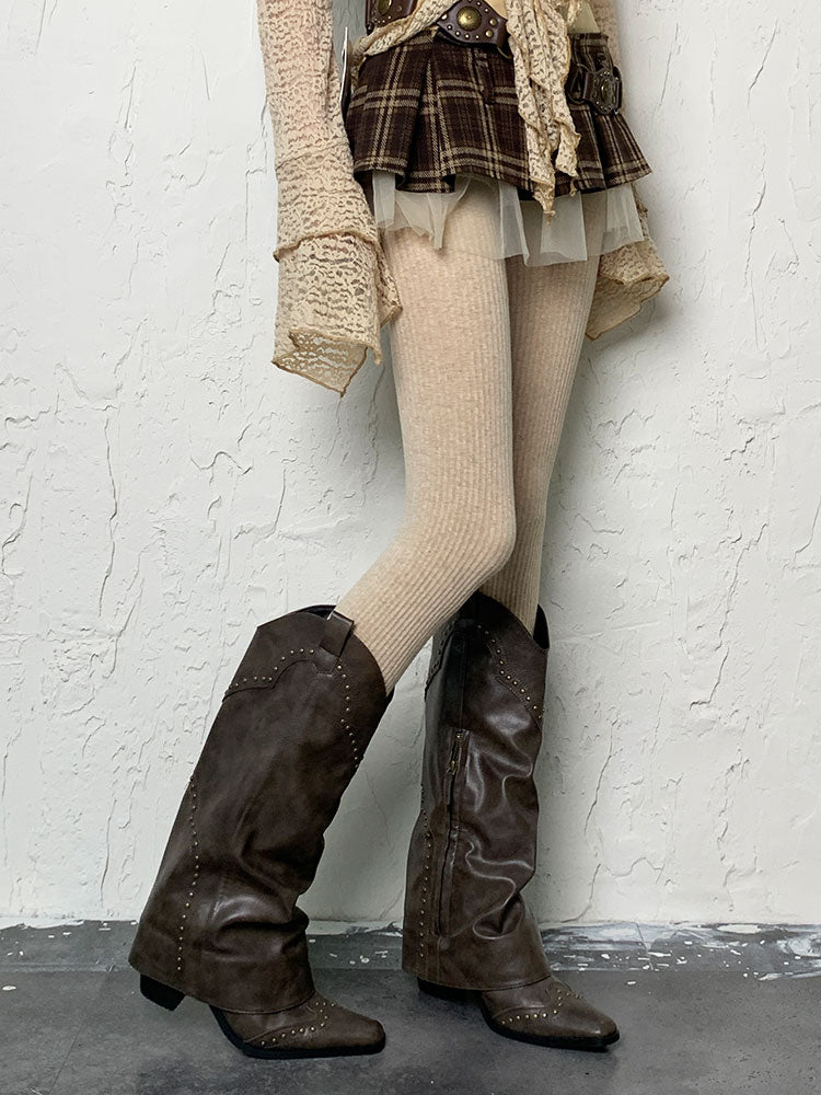 Kamelfarbene Y2K-Winterstrumpfhose