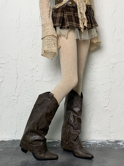 Kamelfarbene Y2K-Winterstrumpfhose