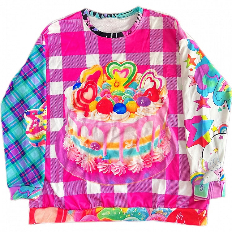 Y2K Pattern Plaid Cake Colorful Print Sweatshirt