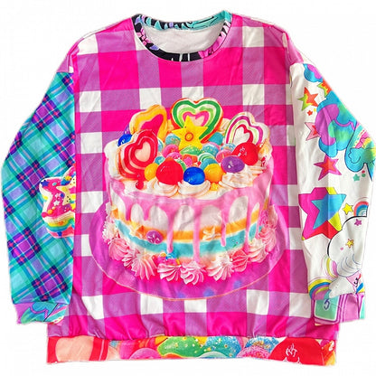 Y2K Pattern Plaid Cake Colorful Print Sweatshirt