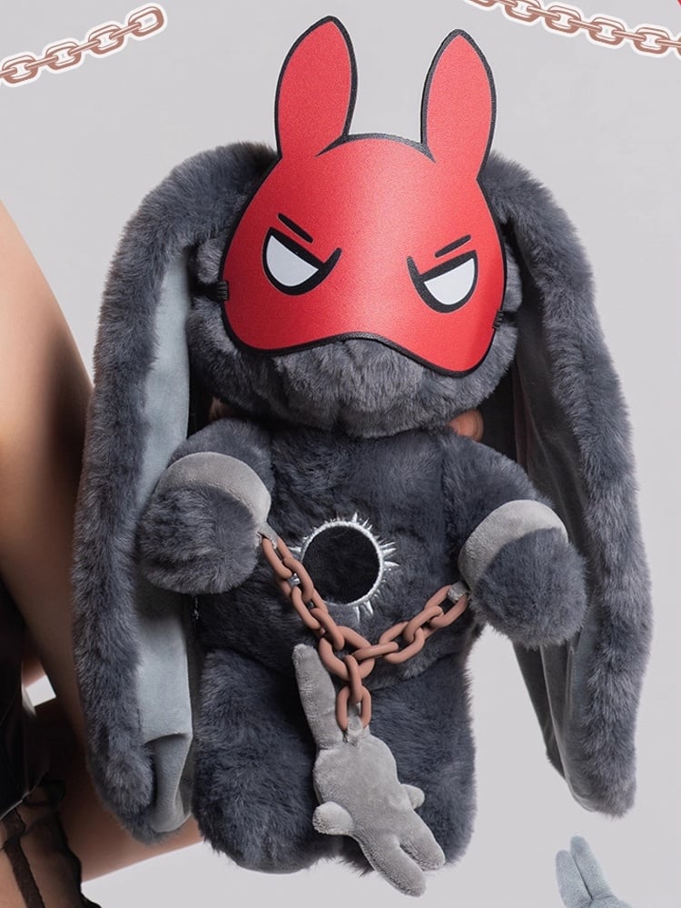 A Two Plush Bunny Guro Crying Masks Detachable Gray Kawaii with Bag Canvas