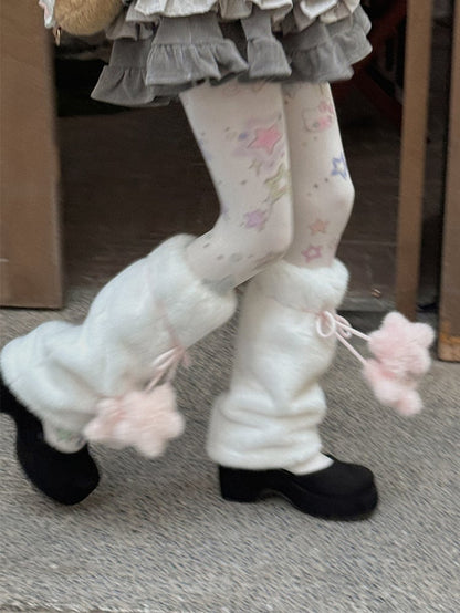 Süße Beinwärmer aus Plüsch in Weiß/Gelb/Rosa/Blau/Braun mit sternförmigen Pompons