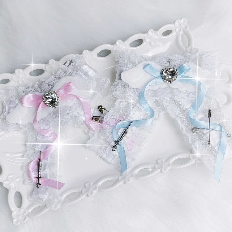 ジライケイ バットウィング ハートラインストーン装飾ちょう結びヘアクリップ