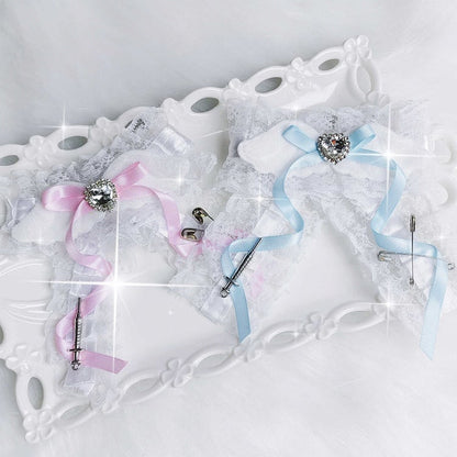 ジライケイ バットウィング ハートラインストーン装飾ちょう結びヘアクリップ