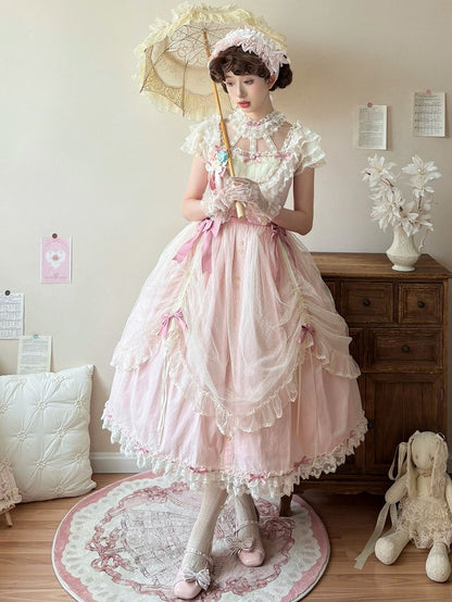 Pink with Bow Details Version Lolita Elegant Classic Dress Lace Long and