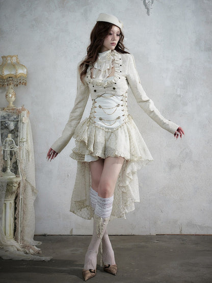Victorian Punk Off-White Faux Two-Piece Asymmetric Tube Dress - NO ROMANCE