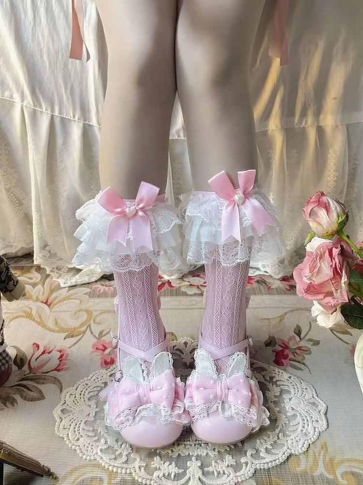 Chaussettes Lolita en dentelle à volants avec nœuds 3 couleurs
