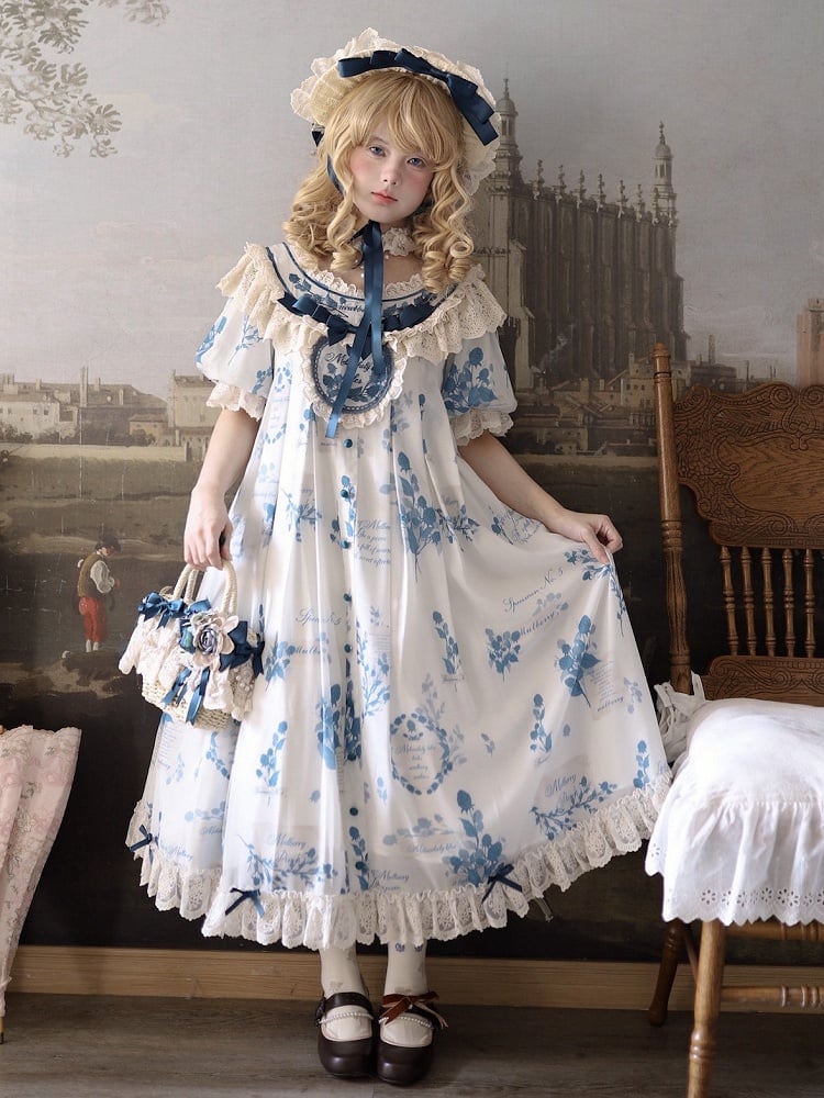 Loose Lolita Print Dress Plus Mulberry Sizes Poetry‌ and Blue Available