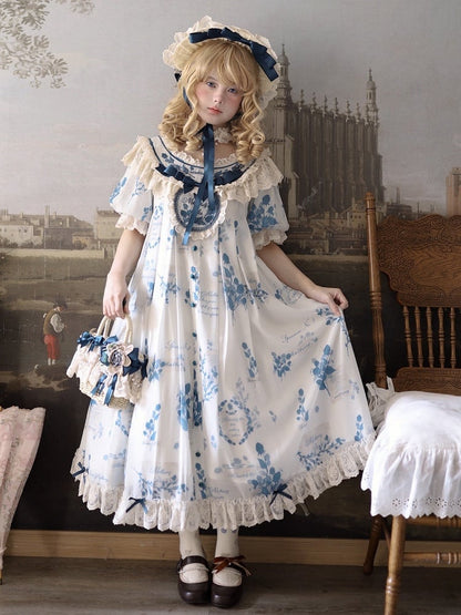 Loose Lolita Print Dress Plus Mulberry Sizes Poetry‌ and Blue Available