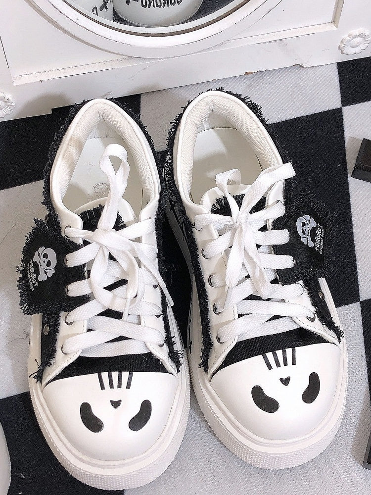 with Lace-up Sneakers White Flag Closure Black Ghost Y2K