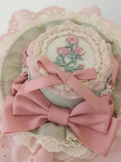 Floral Embroidery Lace Trim Top Hat