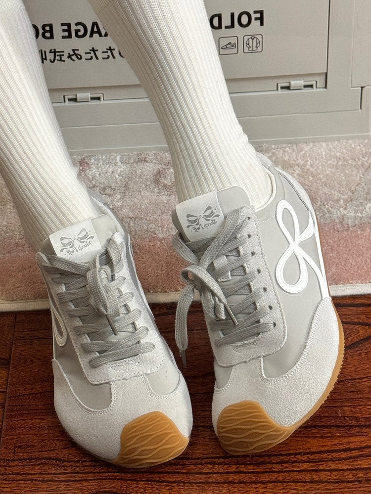 Front Ties Sneakers Lace-up Gray Design Bowknot
