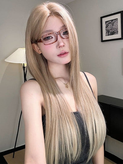 Blonde Perücke, Länge glatt, 77 cm