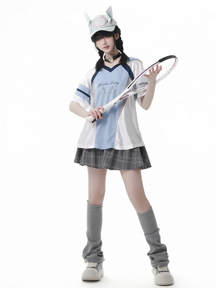 Blue Colorblock Design V-neck Blokette Core Hooded T-shirt