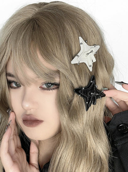 Schwarz/Weiße Punk-Haarspange in Sternform