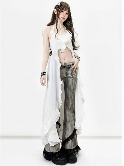 Bittersweet Trim Tie Gray Smoky Dye Jeans Silhouette Lace Flare