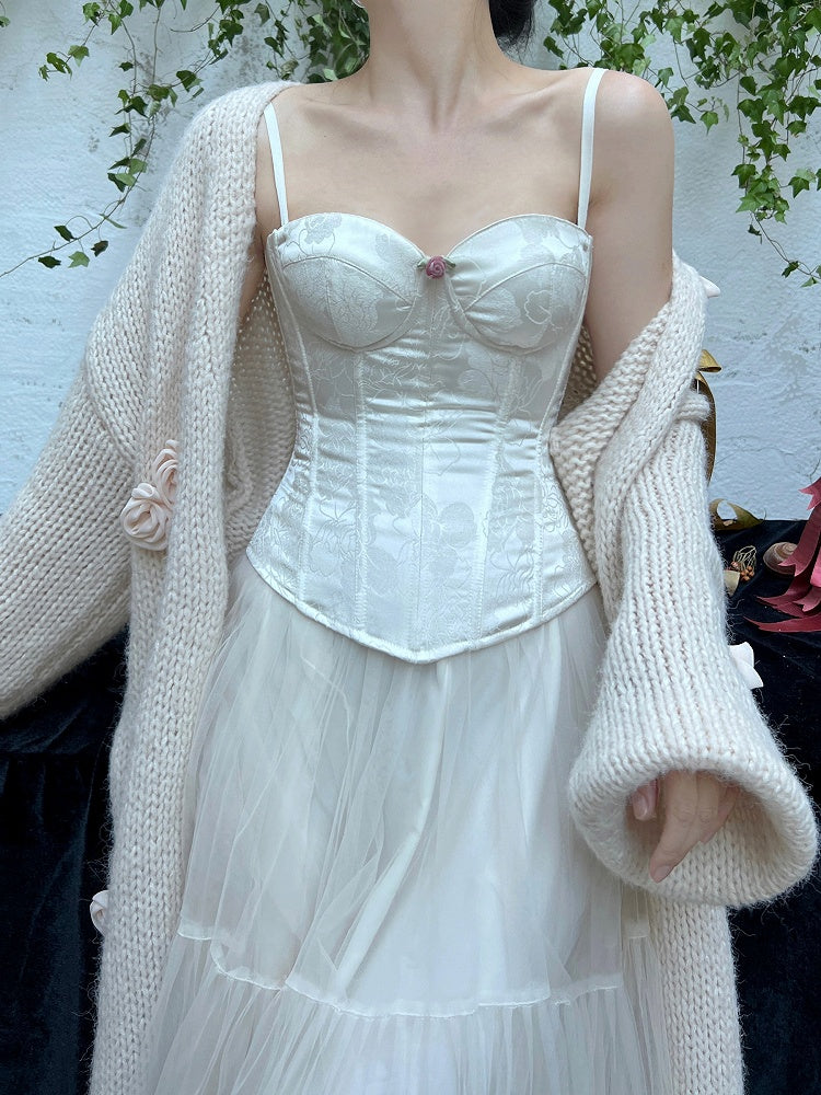 Abnehmbare Schultergurte, Korsett-Oberteil aus Rosettenstoff mit Stäbchen