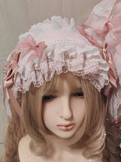 Hairband Bowknot White Lolita Lace Pink Glitter