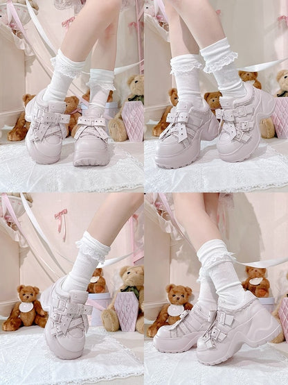 Jirai with Pink Kei Platforms Delicate in Lace PU Edging