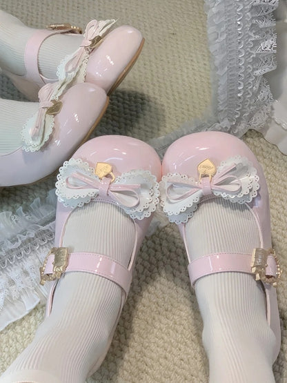 Multi-layer Cake Bows Light Pink Buckle Low Heels with Sweet