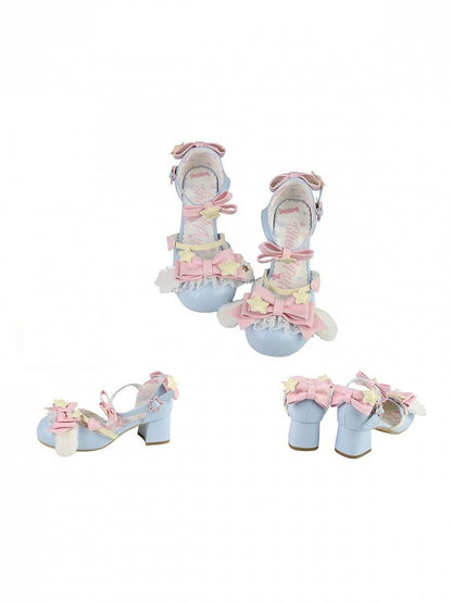 Blue Candy Lolita Round Toe Shoes - Sheep Puff