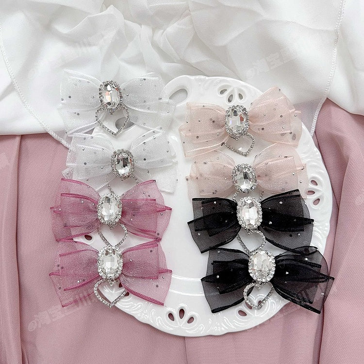 Twin Lolita 5-Colors Hairclips Tails Jirai Rhinestone Decor Bow with Kei