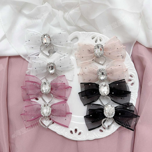 Twin Lolita 5-Colors Hairclips Tails Jirai Rhinestone Decor Bow with Kei