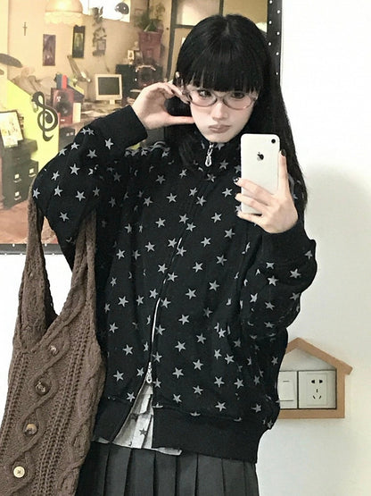 Collar Star Y2K Stand Motif Jacket Black with