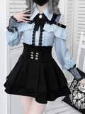 Style Blouse: Heart Blue Landmine Water Front Button