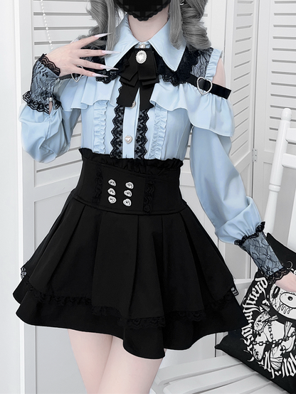 Style Blouse: Heart Blue Landmine Water Front Button