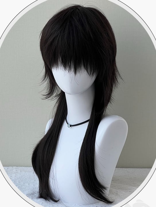 Schwarze, lange, glatte Kunsthaarperücke mit Pony