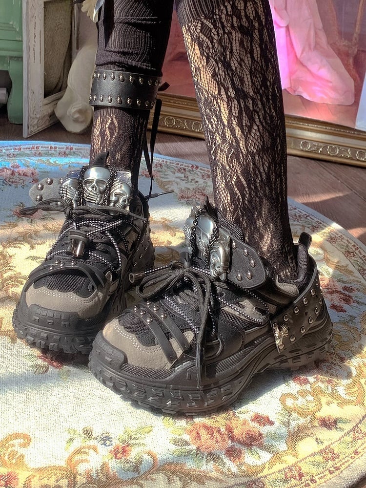 Black Sneakers Platform - Punk Studs Accents