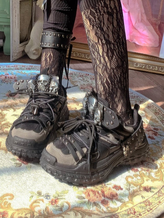 Black Sneakers Platform - Punk Studs Accents