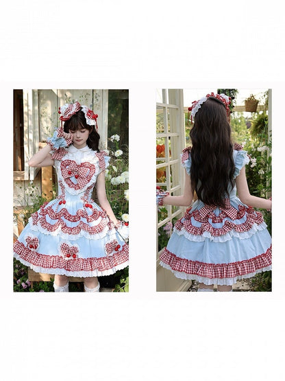 Scarlet and Navy Cherry Polka-Dot Lace JSK - Rosede Cheese