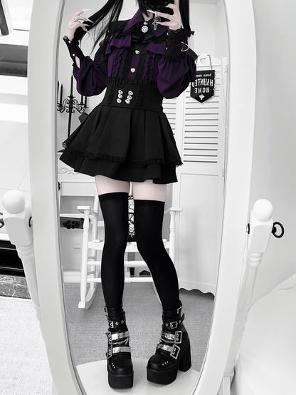 Shoulder Landmine with Blouse Buttons Cutout Blackish-Purple: Style in Heart Sweetheart Buckle