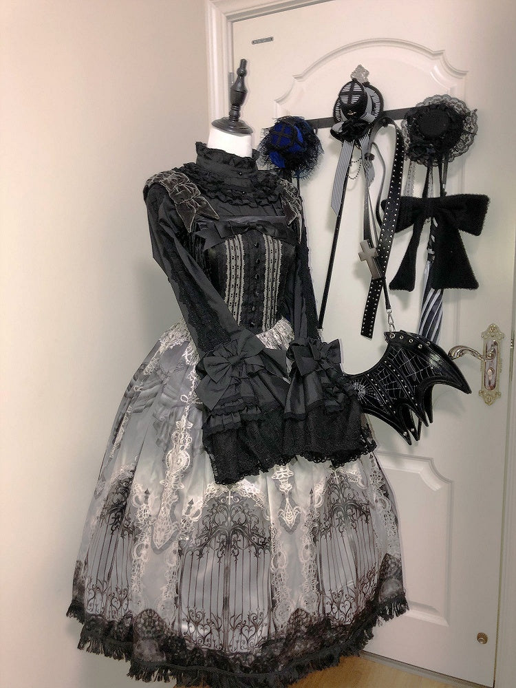 Black Bell Sleeve Lace Lolita Blouse - NnSTAR