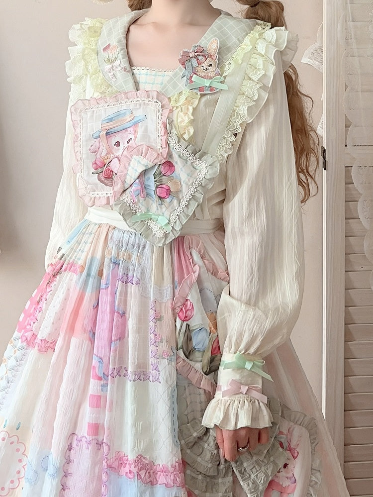 うさぎ耳バックチューリップセーラーカラー長袖ブラウス