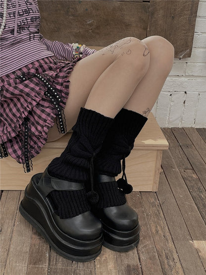 Warmers Black/White Knitted Bow Leg