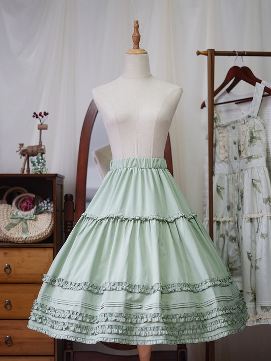 Green Elastic Waist Tea Length Lolita Underskirt