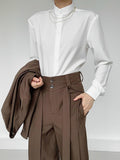 Ouji Lolita White Unisex Long Sleeve Shirt with Mandarin Collar & Button-Down Front