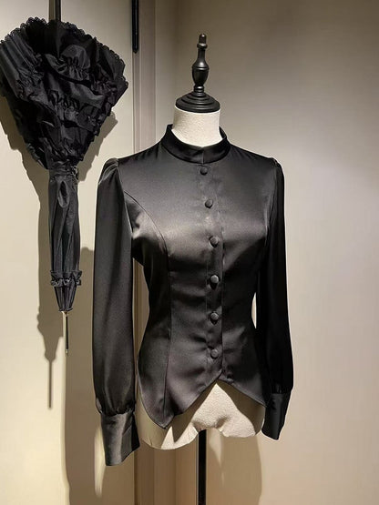 袖付き黒シャツ王子ロングロリータマンダリンカラー