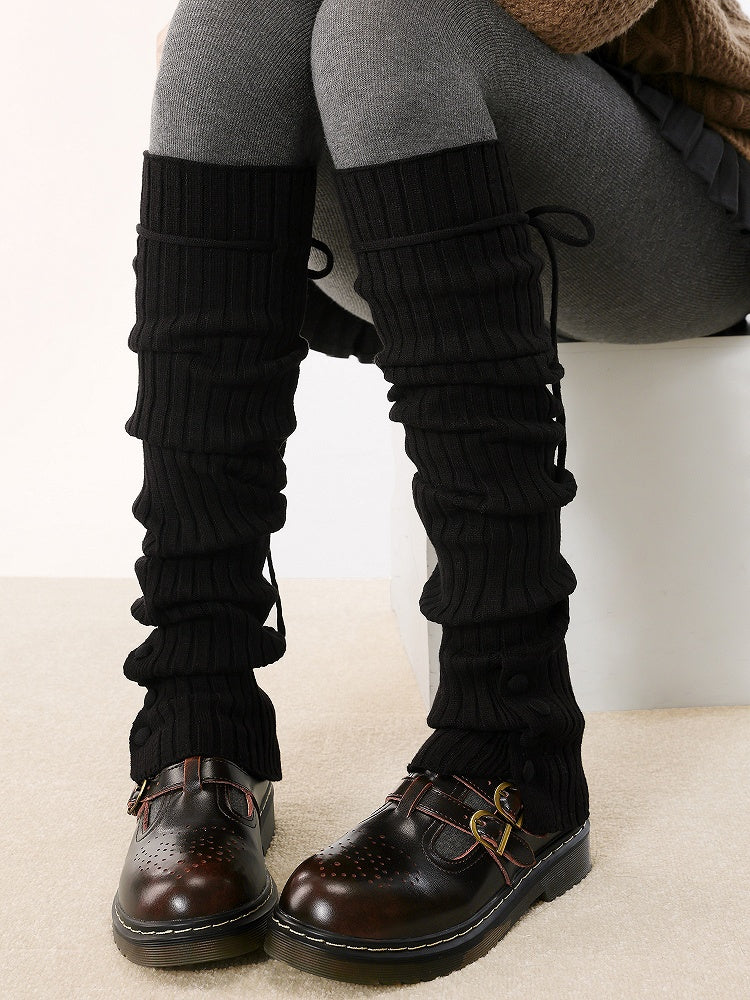 Pattern Striped Straps Leg Warmers Knitted 5 and Vertical Colors with Buttons