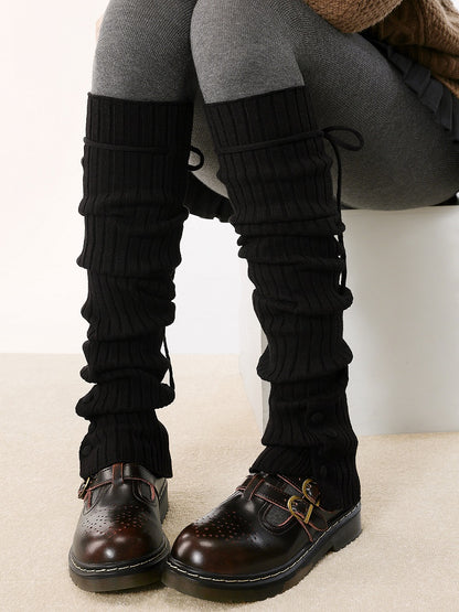 Pattern Striped Straps Leg Warmers Knitted 5 and Vertical Colors with Buttons