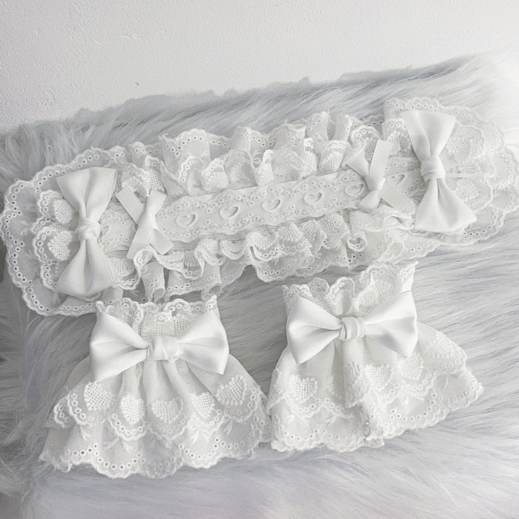 White Bow Embellished Wrist Cuffs