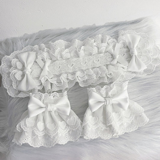White Bow Embellished Wrist Cuffs